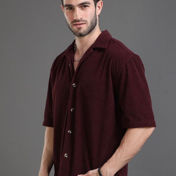 HERE&NOW Self Design Corduroy Weave Oversized Casual Shirt