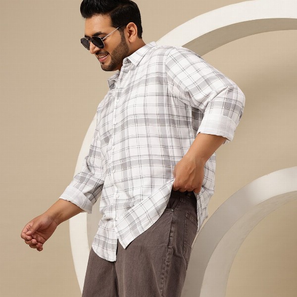 Sztori Plus Size Cotton Checked Casual Shirt