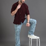 HERE&NOW Self Design Corduroy Weave Oversized Casual Shirt