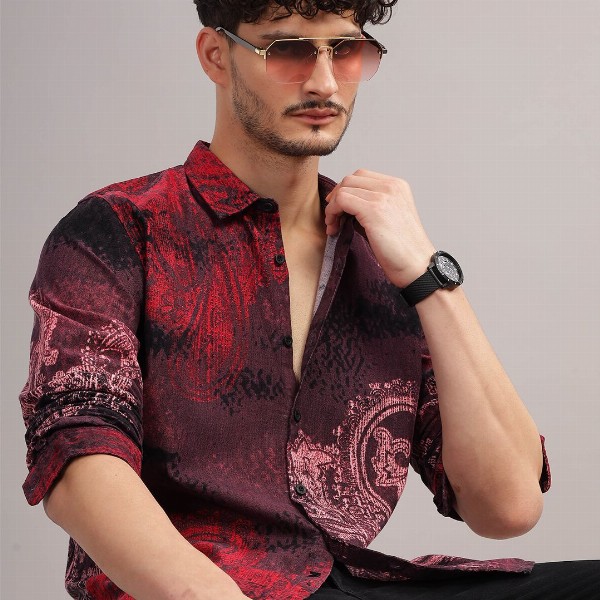 HERE&NOW Slim Fit Abstract Printed Cotton Casual Shirt