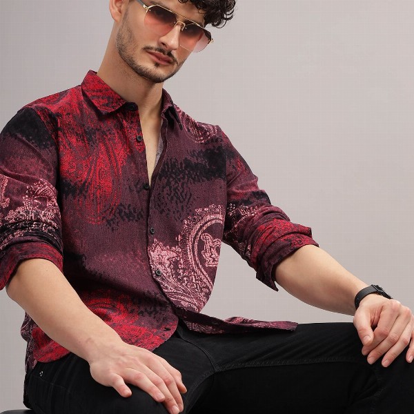 HERE&NOW Slim Fit Abstract Printed Cotton Casual Shirt
