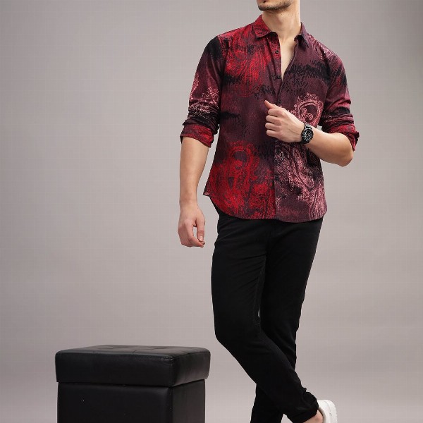 HERE&NOW Slim Fit Abstract Printed Cotton Casual Shirt