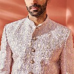 VASTRAMAY Embroidered Slim Fit Jacquard Bandhgala Blazers