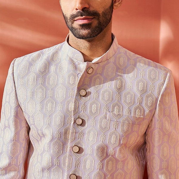 VASTRAMAY Embroidered Slim Fit Jacquard Bandhgala Blazers