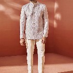 VASTRAMAY Embroidered Slim Fit Jacquard Bandhgala Blazers