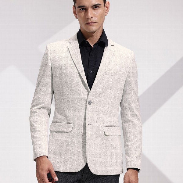 INVICTUS Slim Fit Checked Notched Lapel Single Breasted Blazer