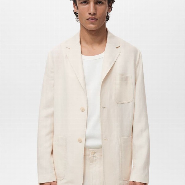 MANGO MAN Notched Lapel Collar Single-Breasted Blazers with Back Slit