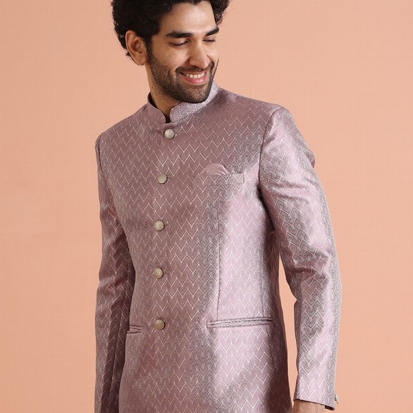 KISAH Men Self Design Jodhpuri Slim Fit Bandhgala Blazer