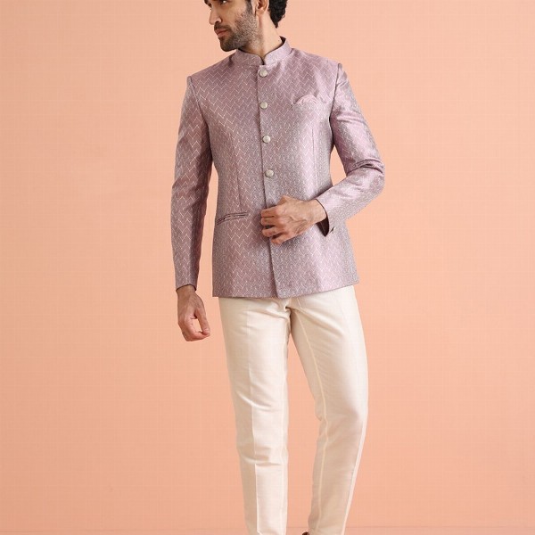 KISAH Men Self Design Jodhpuri Slim Fit Bandhgala Blazer