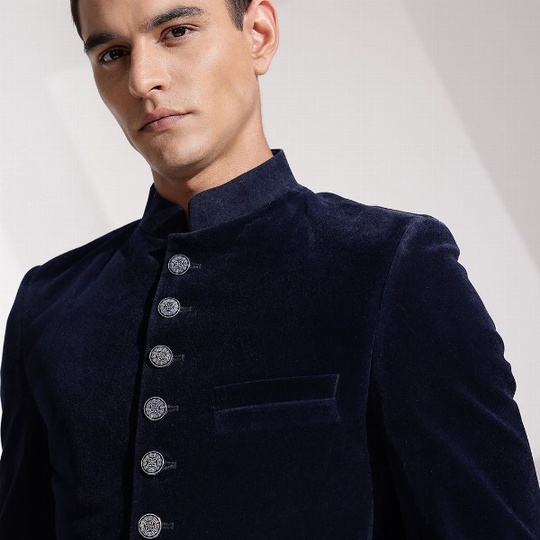 INVICTUS Mandarin Collar Slim Fit Party Bandhgala Blazers