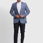 ColorPlus Men Blue Checked Single-Breasted Formal Linen Blazer